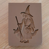 NEW FOR 2026! Witch Girl with Pumpkin and Cat Springerle Cookie Mold