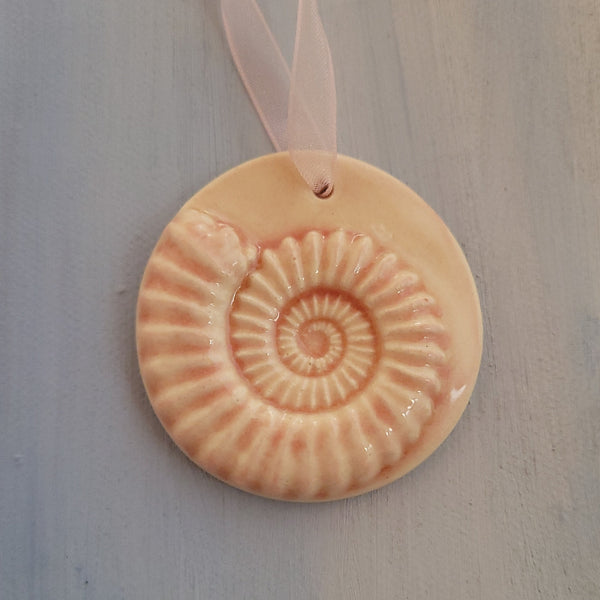 pink ammonite shell springerle cookie ornament