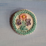 embossed ceramic garden flowers springerle cookie mold pin jewelry