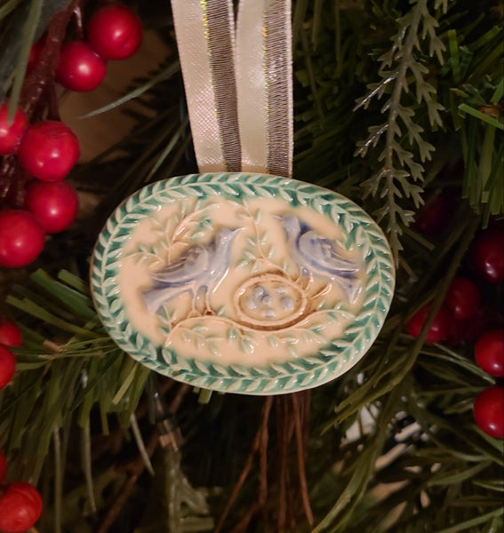 Hanging Ornament: Blue Birds and Nest with Eggs