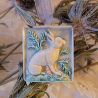 white rabbit fired ceramic ornament