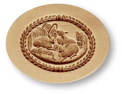 Bunnies and Basket in Oval Springerle Cookie Mold