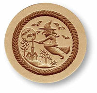 Witch on a Broom with Bats Springerle Emporium Cookie Mold